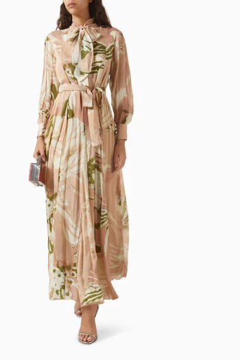 Floral-print Belted Dress in Chiffon