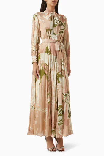 Floral-print Belted Dress in Chiffon