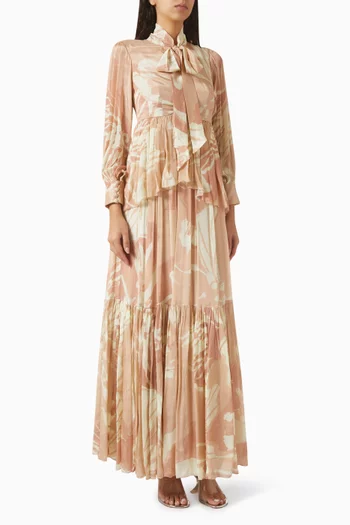 Bow-neck Dress in Muslin Cotton Silk