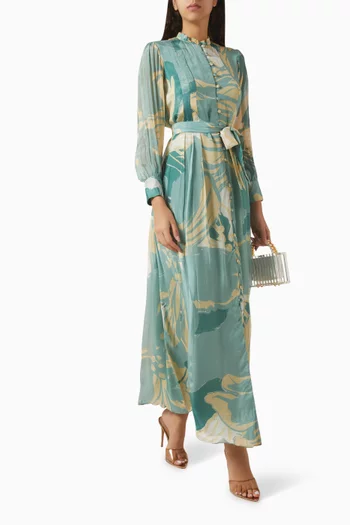 Floral-print Belted Dress in Chiffon