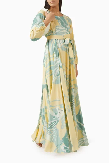 Floral-print Belted Dress in Muslin Cotton Silk