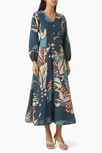 Floral-print Dress in Linen