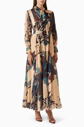 Floral-printed Belted Maxi Dress
