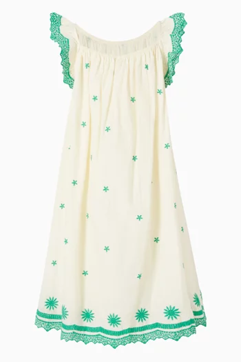 Embroidered A-line Dress in Cotton