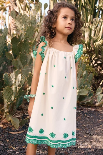 فستان مطرز وقصة على شكل حرف A قطن