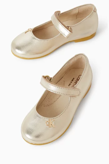 Ballet Flats in Faux Metallic Leather