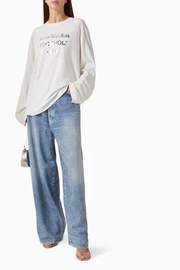 Loose Rhinestone Jeans in Denim