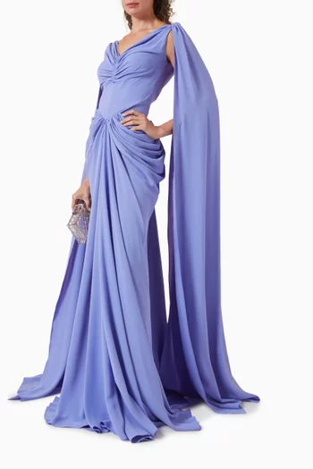 Valeria Gathered Dress in Satin Crepe