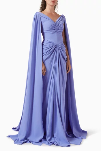 Valeria Gathered Dress in Satin Crepe
