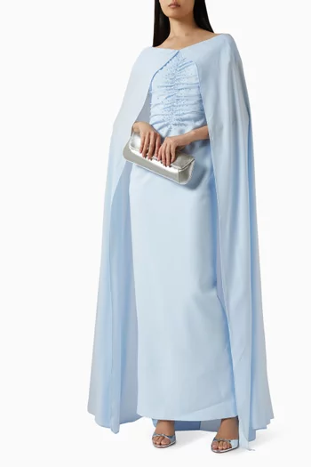 فستان سيبريا طويل بكاب وتطريزات