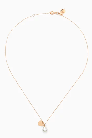 Pearl & Heart Charm Necklace in 18kt Rose Gold