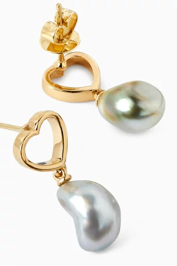 Heart & Pearl Drop Earrings in 18kt Yellow Gold