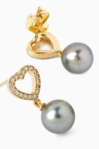 Pearl & Heart Diamond Earrings in 18kt Yellow Gold