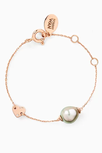 Pearl & Heart Charm Bracelet in 18kt Gold