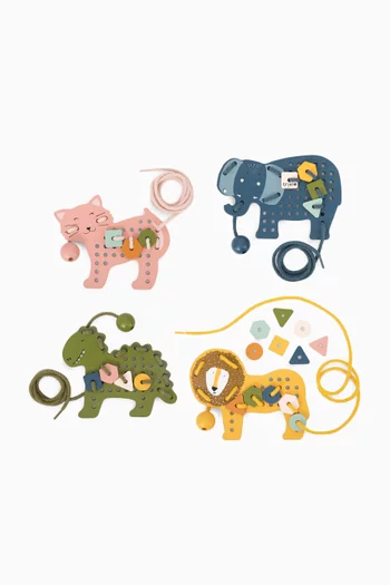 لعبة غزل الأربطة بتصميم حيوانات خشب