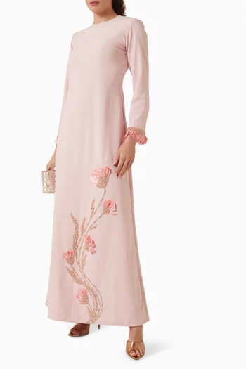 فستان مزين بنقشة زهور مطرزة بالخرز