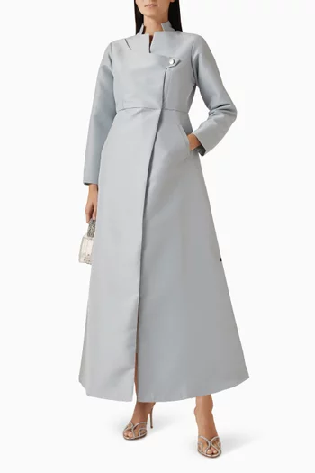High-collared Flared Abaya in Bridal Satin