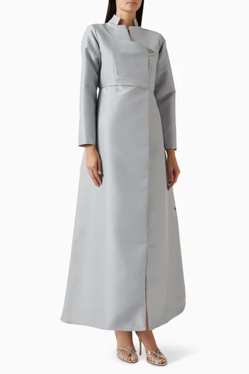 High-collared Flared Abaya in Bridal Satin