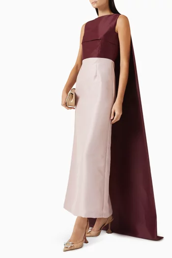 Floor-length Cape Maxi Dress in Bridal Satin