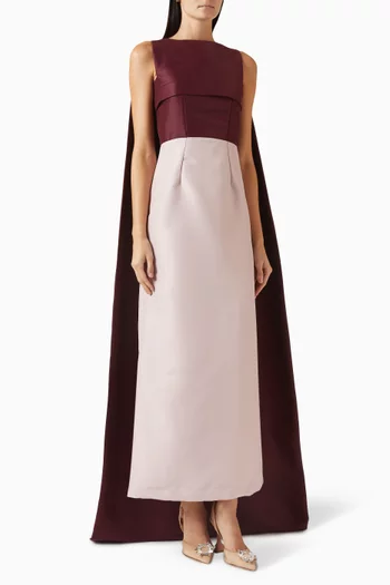 Floor-length Cape Maxi Dress in Bridal Satin