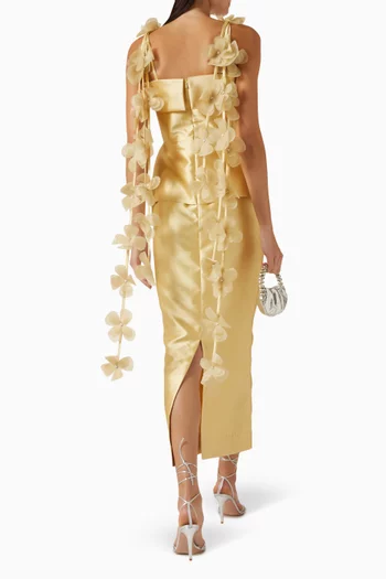 Flower Strings Maxi Dress in Mikado Satin