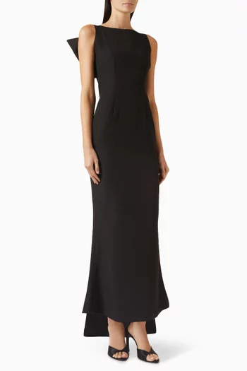 Cascading Back Bow Maxi Dress in Moroccan Crepe