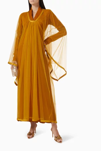 طقم فستان وقفطان بتصميم أنيق تول ومخمل