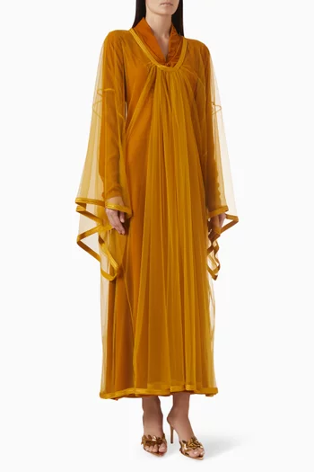 طقم فستان وقفطان بتصميم أنيق تول ومخمل