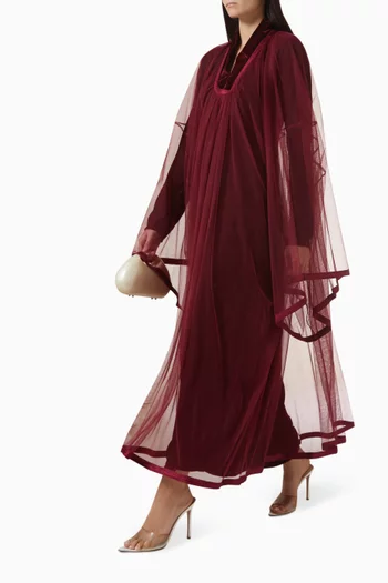 طقم فستان وقفطان بتصميم أنيق تول ومخمل