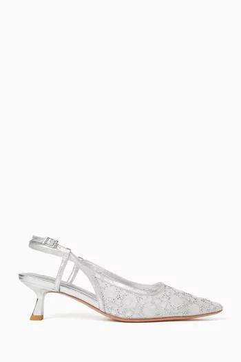 Mysha 60 Crystal Slingback Pumps in Mesh & Leather