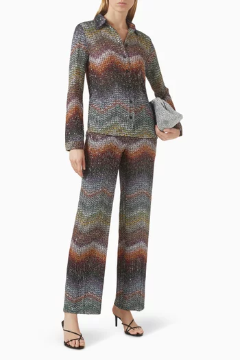 بنطال بقصة ساق مستقيمة ومطرز مزيج رايون