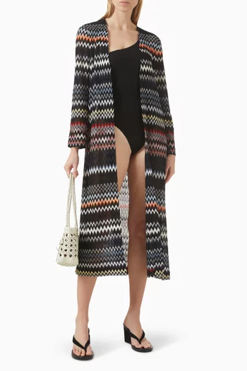 كارديغان منسوج بنقشة خطوط متعرجة