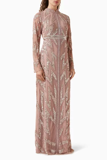 فستان سهرة مطرز بالترتر