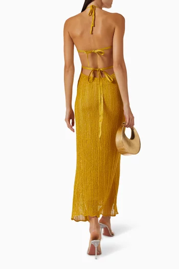 فستان أريال طويل بأربطة حول الرقبة منسوج