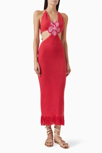 فستان ستارلا طويل بزهرة بارزة منسوج