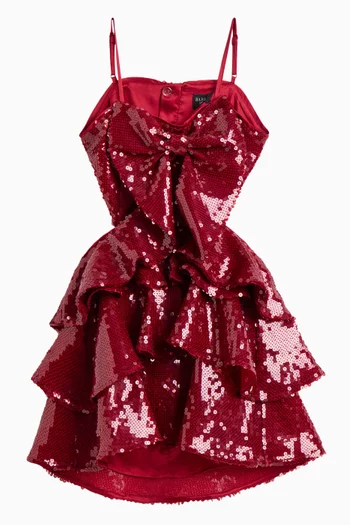 فستان بعقد وزهرة توليب مطرز بالترتر