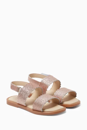 Lauren Scalloped Strappy Sandals in Leather