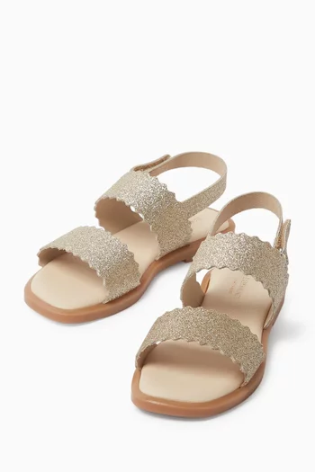 Lauren Scalloped Strappy Sandals in Leather