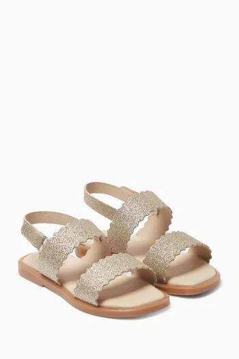 Lauren Scalloped Strappy Sandals in Leather