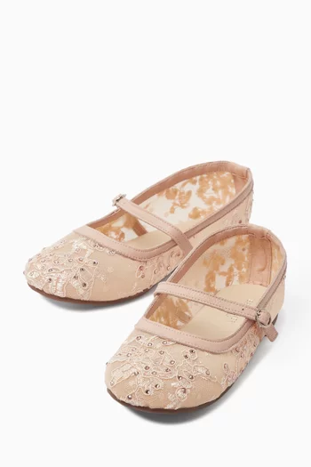 Lace & Rhinestone Mesh Ballerinas