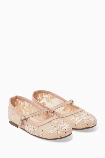 Lace & Rhinestone Mesh Ballerinas