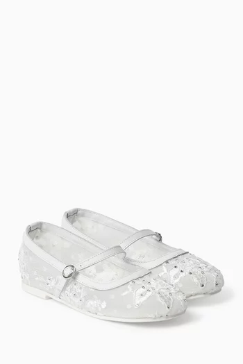Lace & Rhinestone Mesh Ballerinas