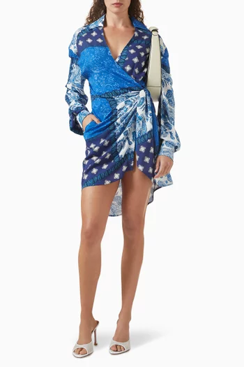 Midnight Paisley Wrap Mini Dress in Viscose