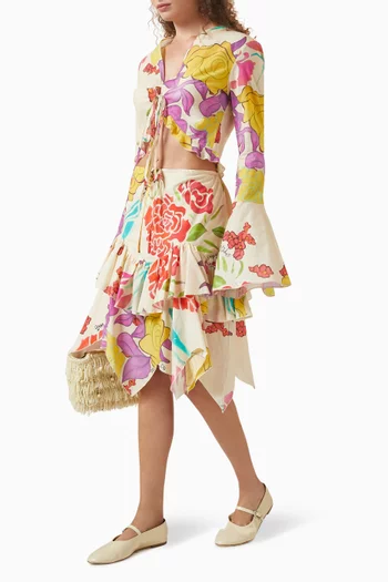 تنورة فلوريس متوسطة الطول قطن