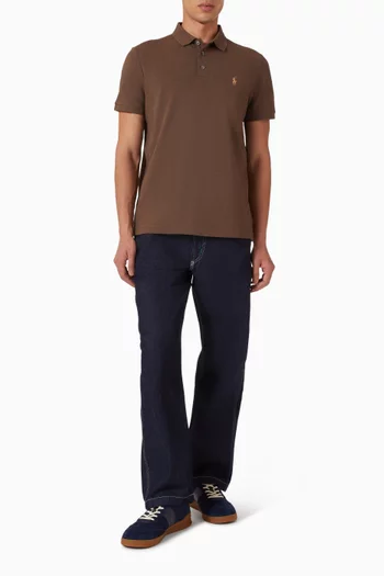 تي شيرت بولو بشعار لاعب البولو على الحصان قطن مطاطي