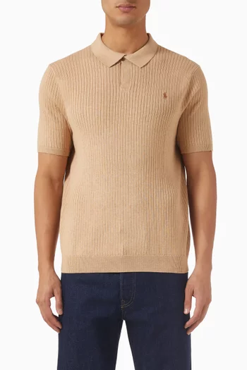 Rib Knit Polo Shirt in Cotton
