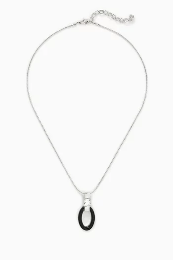 1980s Vintage Oval Necklace & Earrings Set in Rhodium-plated Silver