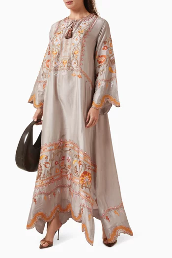 Embroidered Kaftan in Raw-silk