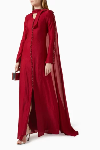 Starlit Embellished Cape Dress