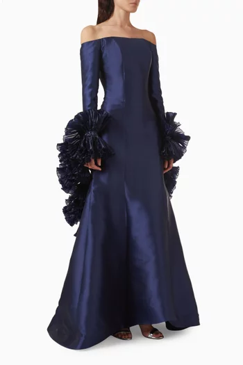 فستان سهرة بشال كشكش